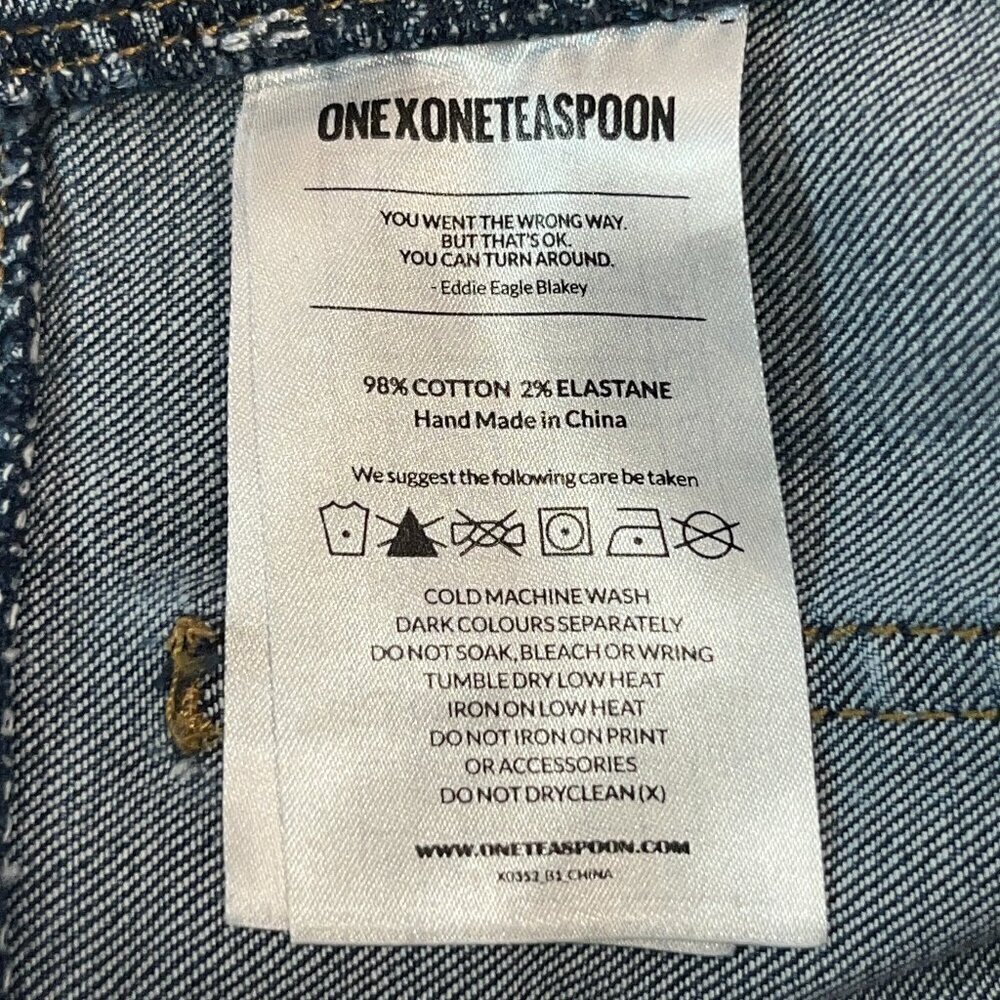 ONE X ONETEASPOON Low Rise Exposed Button Fly Dolphin Hem Distressed Jeans Sz.25 - Picture 9 of 16